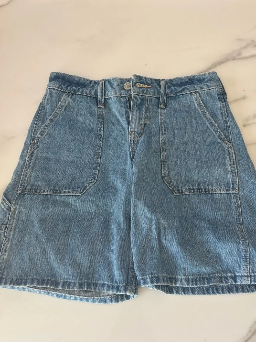 Hollister Light Blue Denim Patch-Pocket Shorts